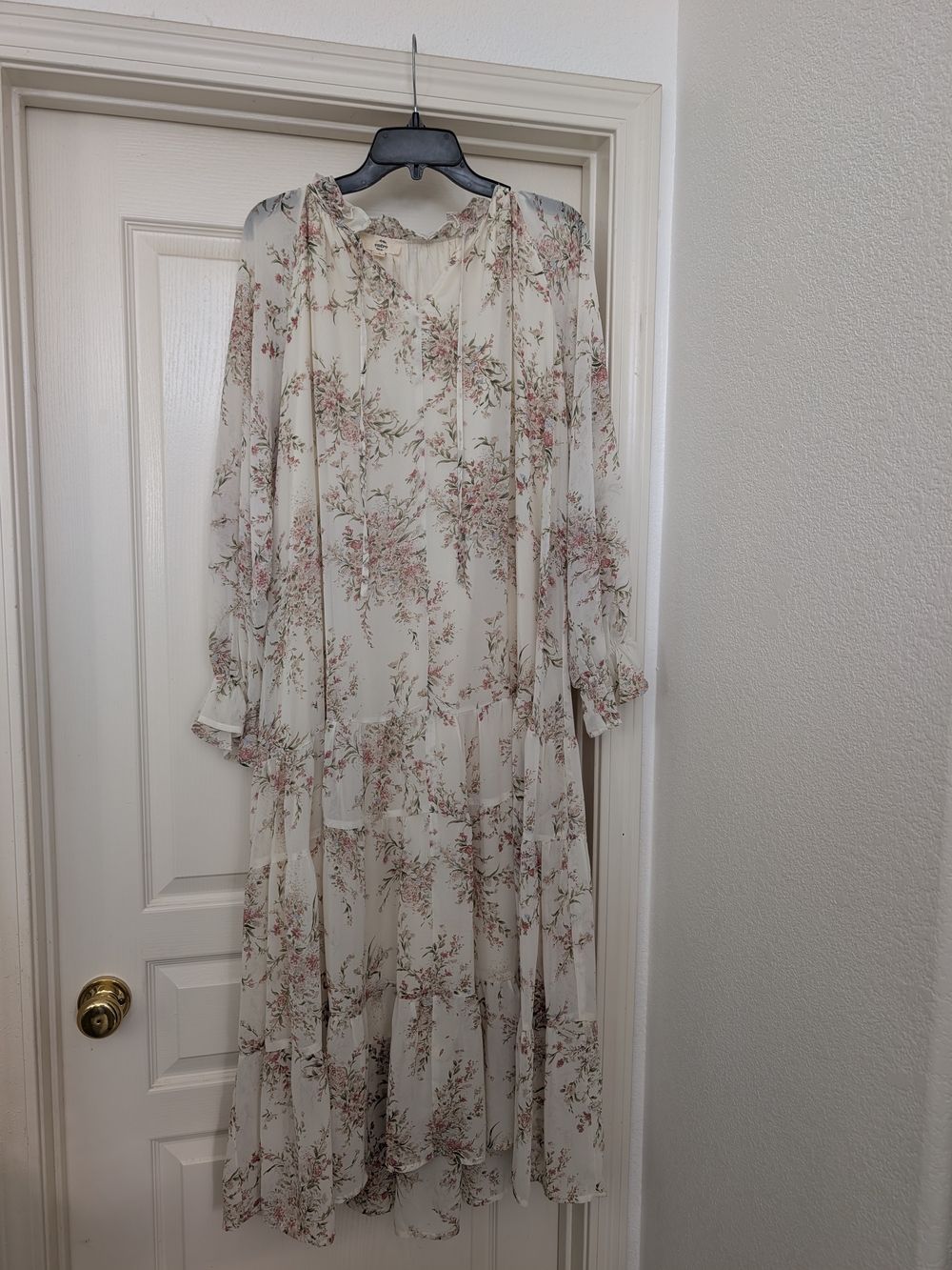Floral Cream Maxi Dress with Pink & Green Print